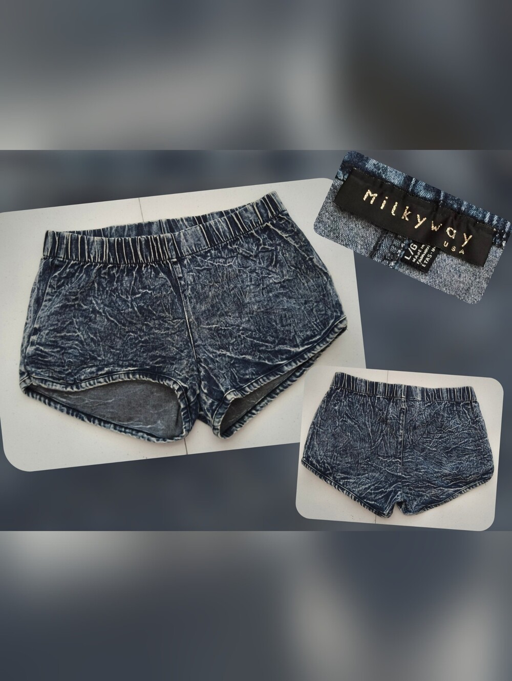 Milky Way Women's Blue Acid-Wash Pull-on Jean Shorts Lg